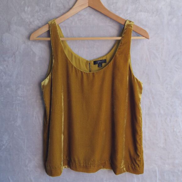 J CREW Mustard Yellow Velvet Tank Size 4 Lined Whimsygoth Autumn - Picture 1 of 7